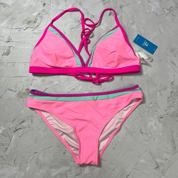 NEW CUPSHE Pink Colorblock Stitching Bikini Top & Cheeky Bottoms Set SIZE L - Picture 3 of 4